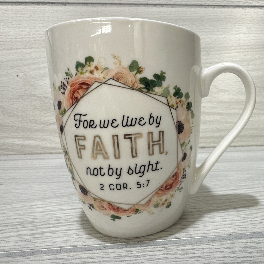 Christian Art Gifts Faith Floral Scripture Ceramic Coffee Mug 14 oz Hand Wash